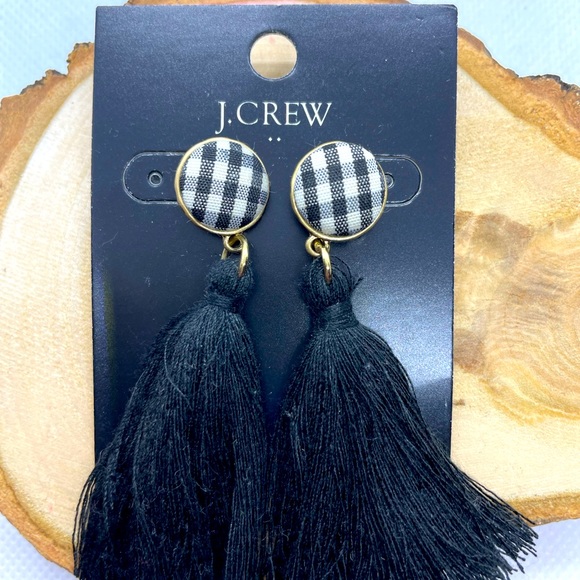 J. Crew Jewelry - J. Crew NEW Black & White Plaid Tassle Earrings